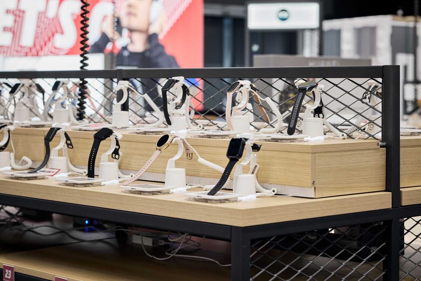 Smartwatches on display at Megaholz store.