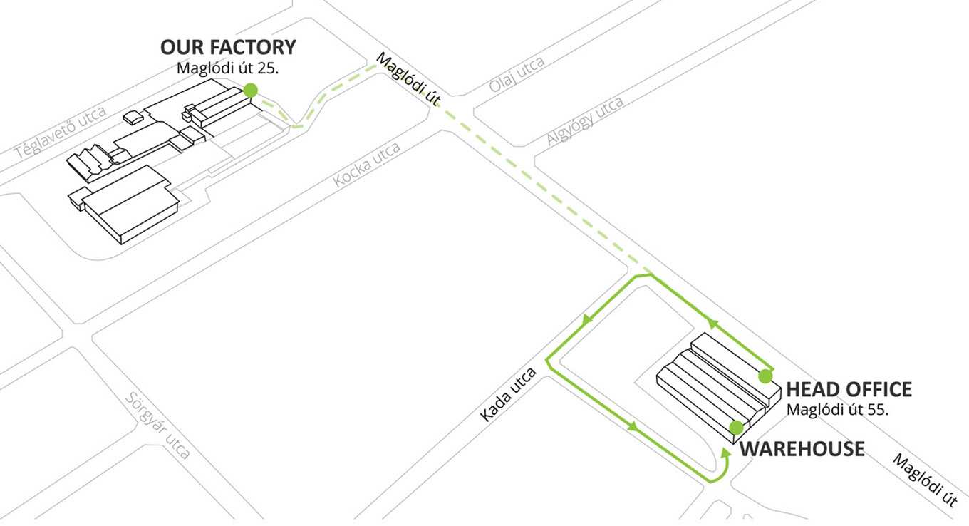 Megaholz factory and office location map in Hungary.